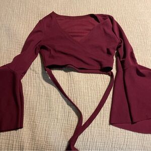 SHEIN Burgundy Bell Sleeve Crop Top